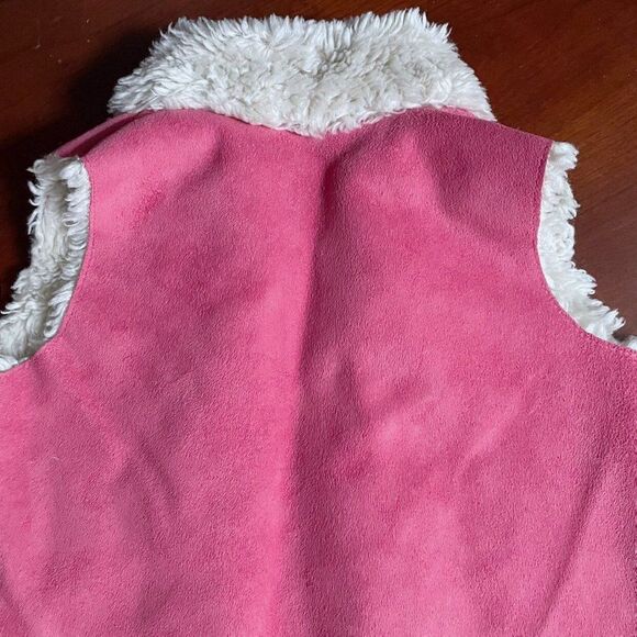 Janie & Jack Girls Sherpa Vest 2T 3T Pink Faux Suede Embroidered Winter - Picture 5 of 7
